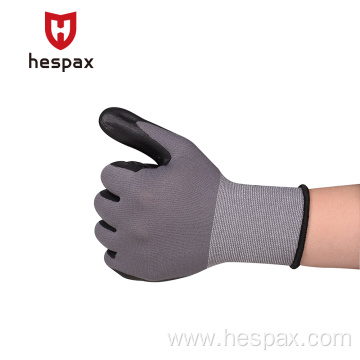 Hespax Cheap Factory 15G Microfoam Nitrile Coated Gloves